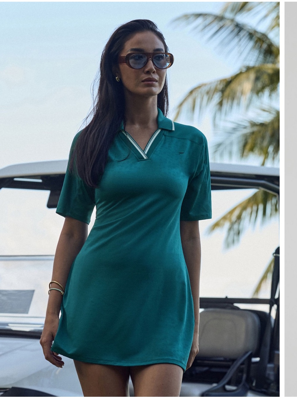 New Fabletics Short Sleeve Soccer Jersey Polo Mini Dress Collar Teal Green Sz M